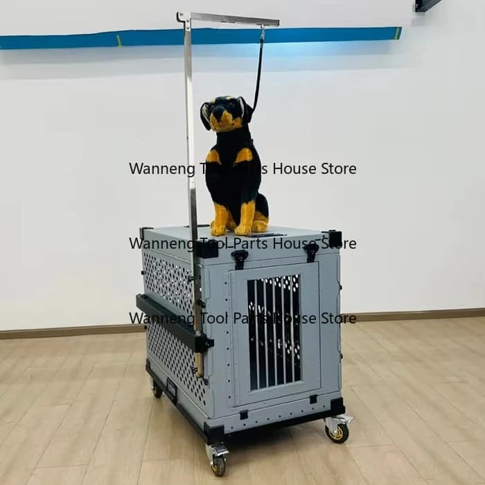 Stainless Large Aviation Aluminum Dog Transport Crate Foldable with Thickened Ventilation Firm Cage with Wheels