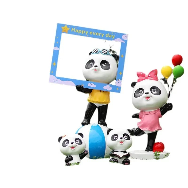 Cartoon cute panda fiberglass sculpture outdoor garden landscape sketch kindergarten real estate community