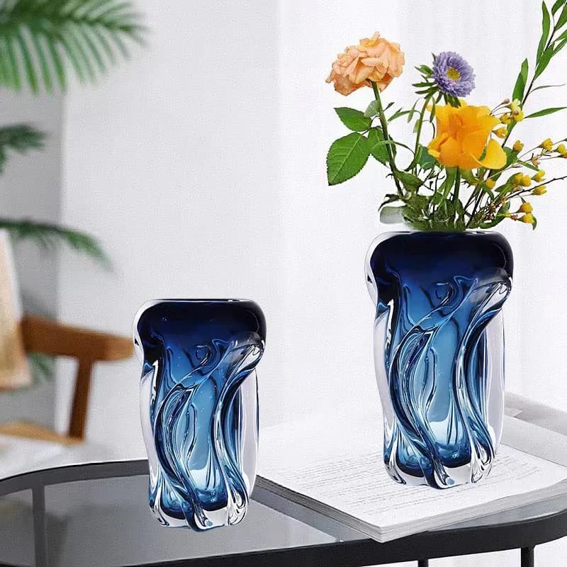 HP  New arrival haze blue handmade glass vase fruit plate suit home creative twisted ornaments