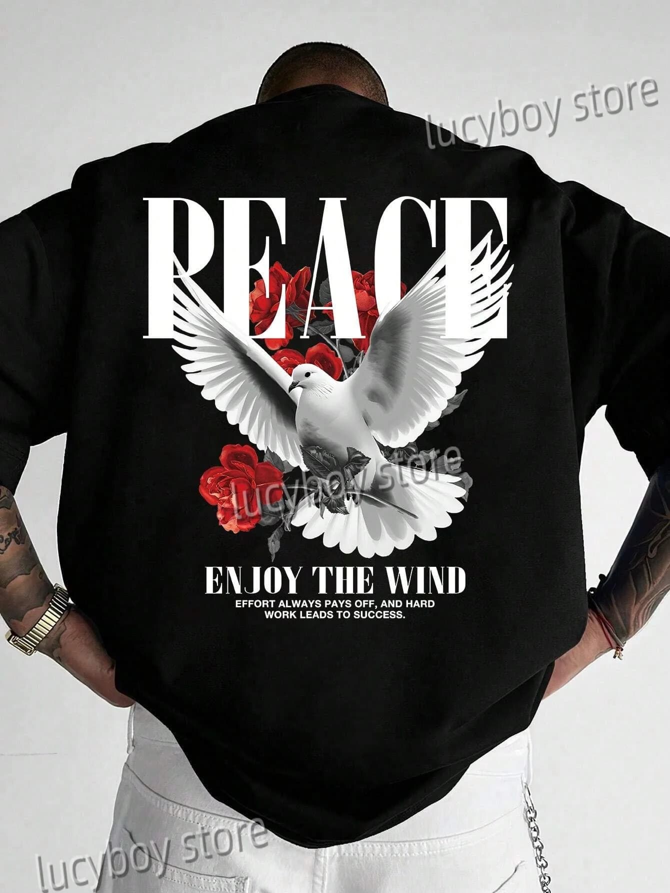 Men Summer 3D Peace Dove Printed T-Shirt Man Short Sleeve Round Neck Fashion TeeS Vintage Casual Oversize Tops Men Clothes