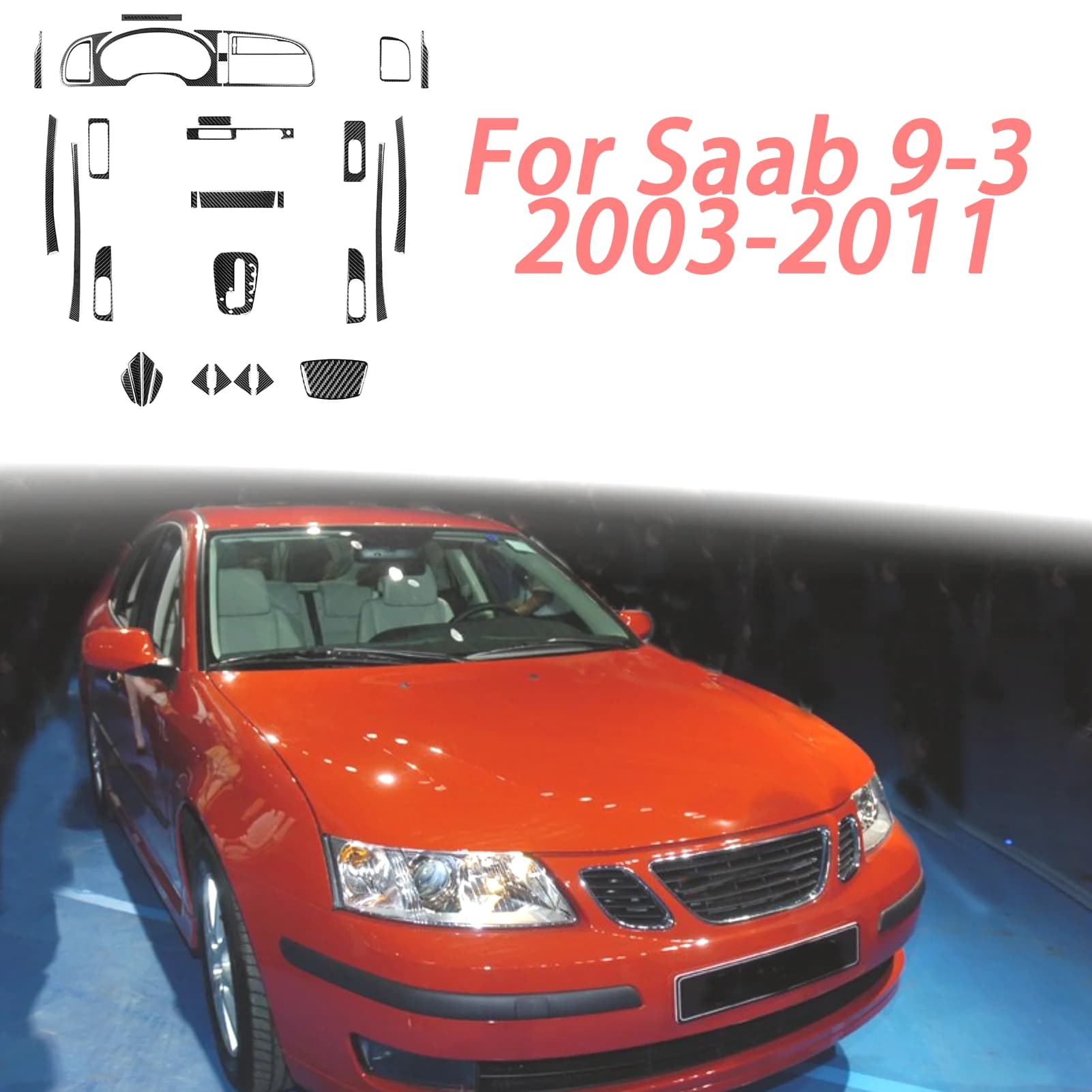 For Saab 9-3 2003-2011 Real Carbon Fiber Sticker Center radio navigation shift lift panel Car Accessories Interior decorative