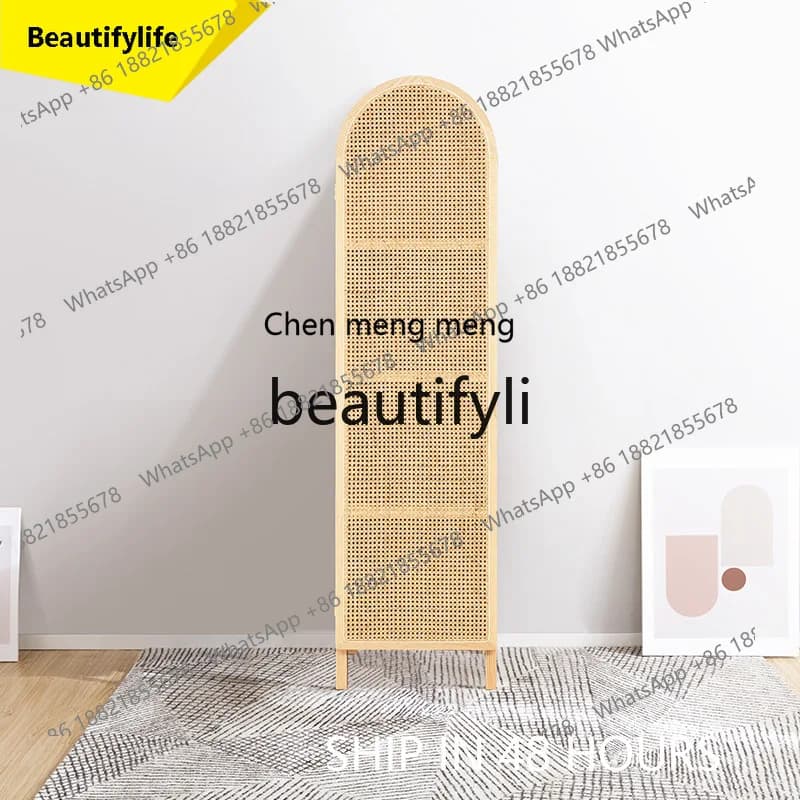 A32 Nordic simple retro B & B solid wood rattan weaving wardrobe bedroom storage wardrobe customization
