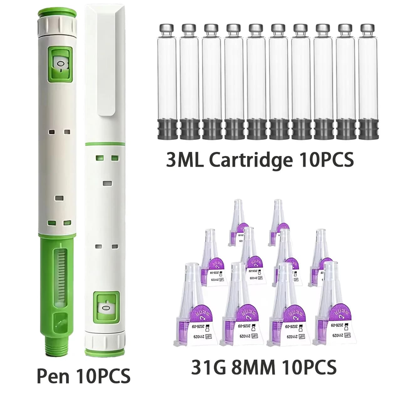 10mg Disposable Injection Pen Set, 3ml Glass Cartridge 31G 8MM Needle, Tattoo Peptide Injector Pen