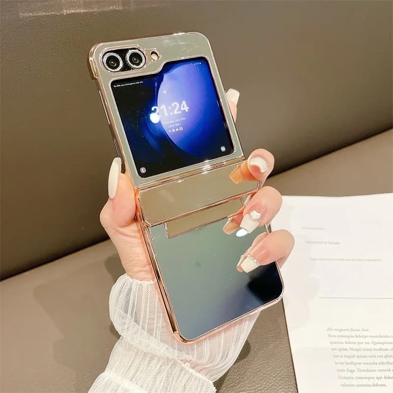 Luxury Electroplate Mirror Hinge Phone Case For Samsung Galaxy Z Flip 5 4 3 5G All-inclusive Hard PC Protection Cover For Flip5