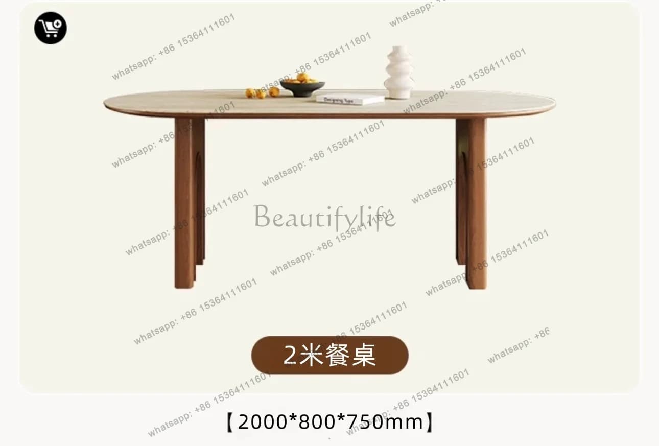 Medieval wabi-sabi wind travertine rock slab dining table and chairs light French retro solid wood