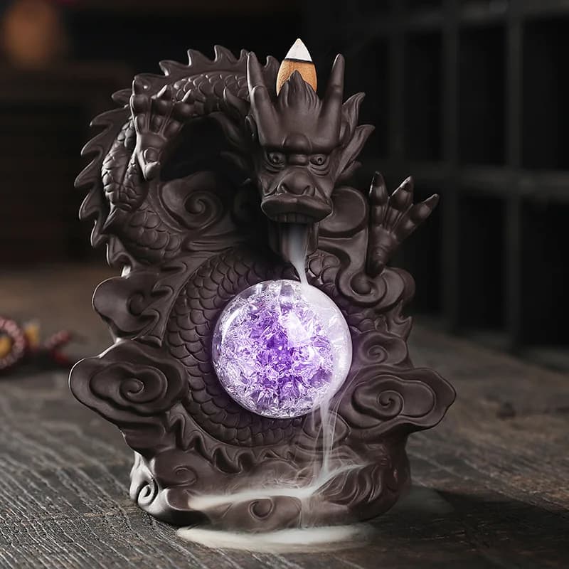 WW purple sand backflow aromatherapy burner home jewelry ornament, creative Chinese dragon LED light backflow incense burner