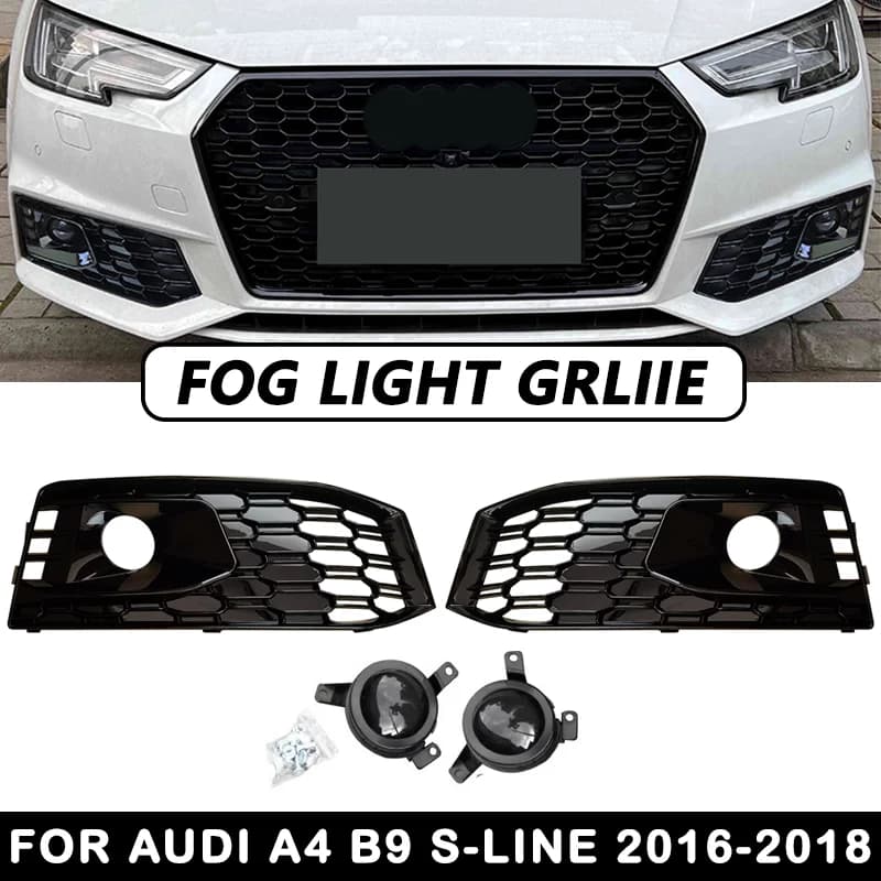 8WD807681F Honeycomb For Audi A4 B9 S-LINE 2016-2018 Front Bumper Fog Light Grille Lamp Cover With Fack ACC Trim Car Accessories