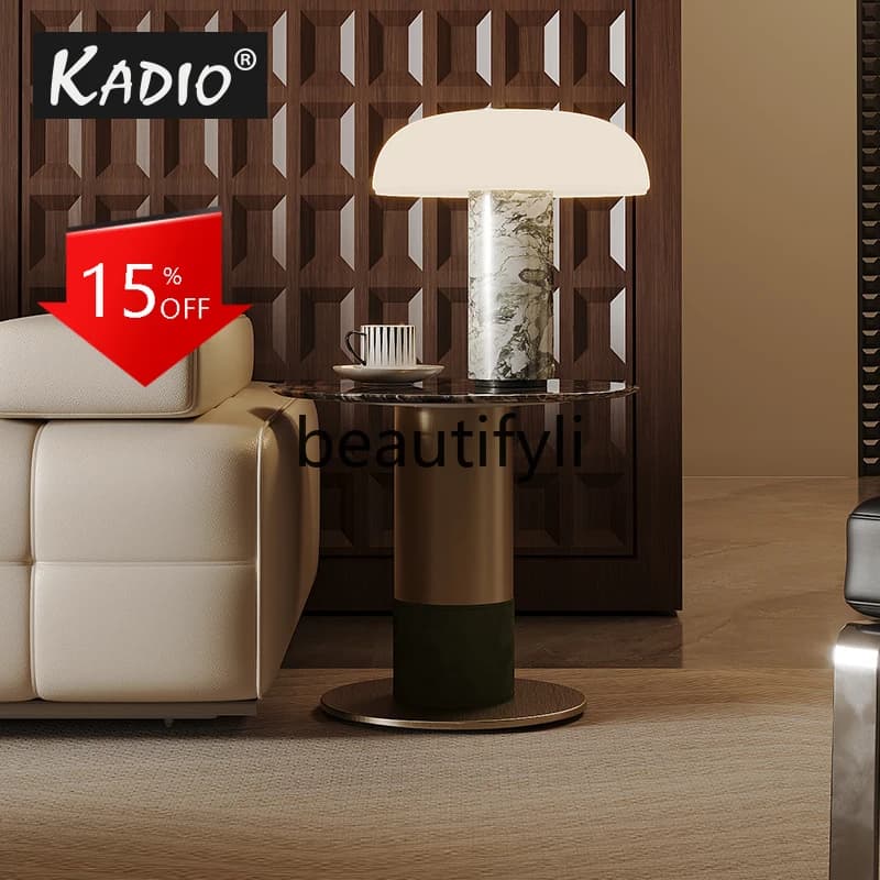 D80 Modern light luxury purple landscape natural marble sofa edge few round luxury stone small coffee table