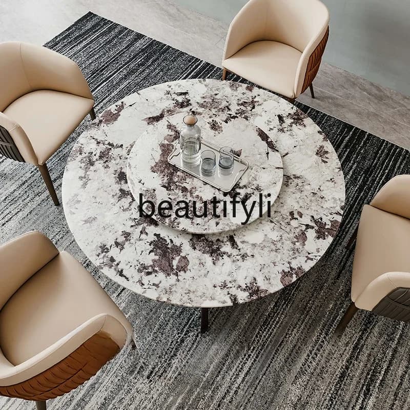 Round marble dining table Dining table Round table with turntable Modern simplicity