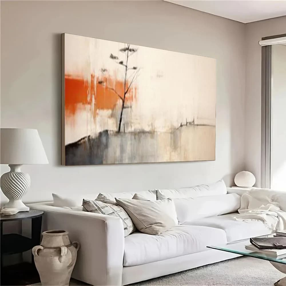 Modern Abstract Orange Landscape Painting 100% Handmade Oil Artwork on Canvas Unique Wall Decor for Living Room
