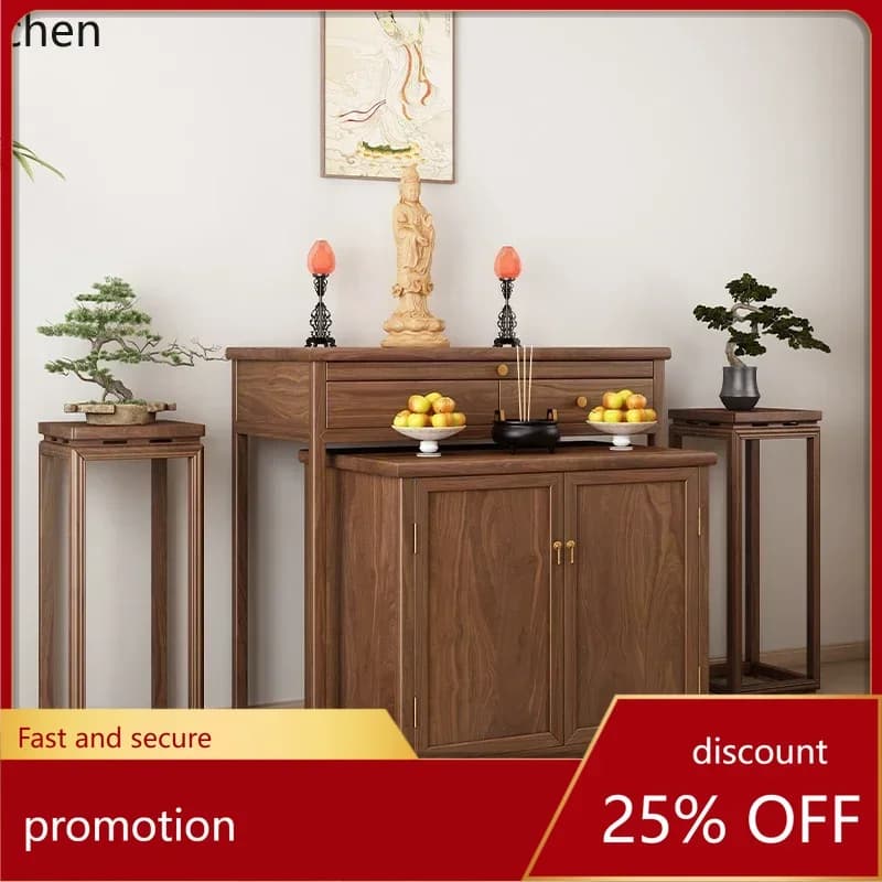 HT Solid Wood Household Offering Table Modern Combination Guanyin God of Wealth Ancestor Altar Cabinet