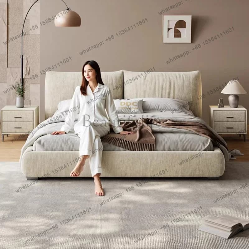 LJY king size cream style Double bed 180x200cm Modern elegant luxury bed 2 people comfortable design camas matrimoniales furnitu