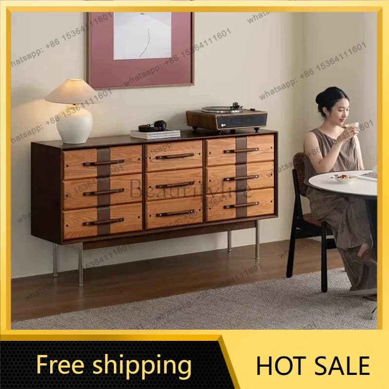 PG medieval ash wood dining side entrance cabinet retro solid wood bedroom French side cabinet