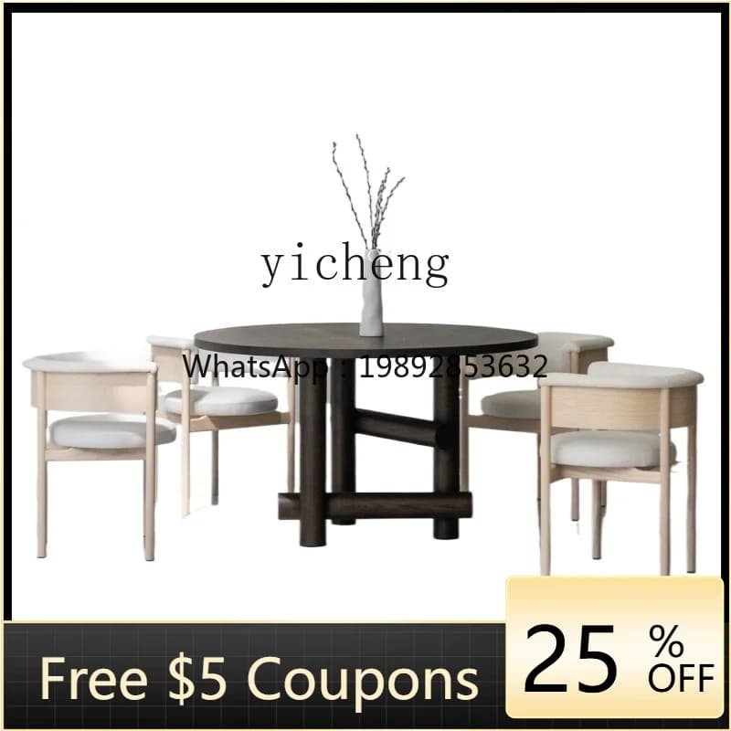 A1  Designer Solid Wood round Dining Table Modern Minimalist White Wax Home Dining Table Silent Style Coffee Table