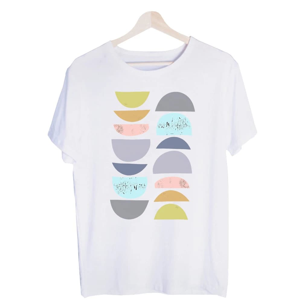 Men's Geometric Half-Circle Graphic Tee, Short Sleeve Crew Neck T-Shirt for Minimalist Casual Daily Wear