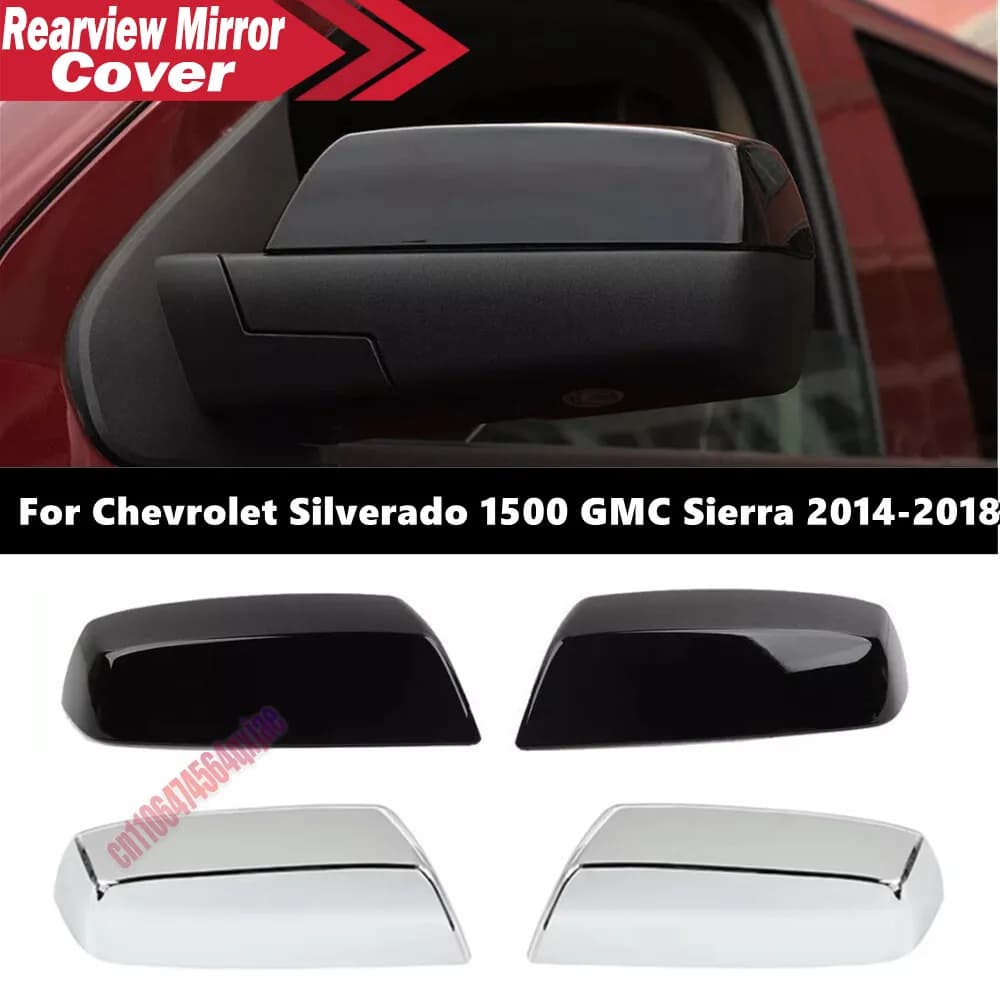 For Chevrolet Silverado 1500 2014-2018 For GMC Sierra ABS Rearview Side Mirror Cover Wing Cap Exterior Door Trim Adhesive Sticke