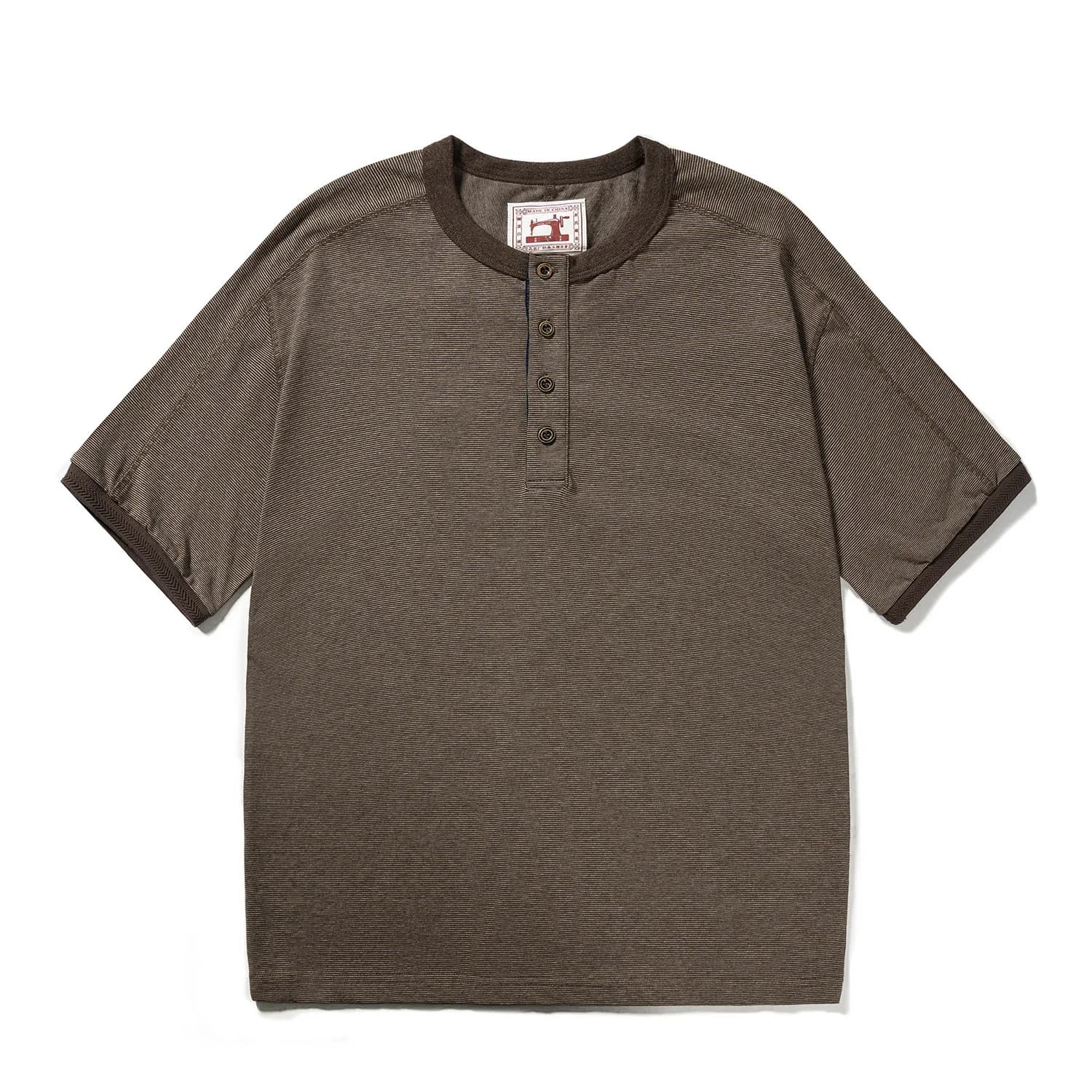 Men's American Retro T-shirt Heavyweight Loose Fit Short Sleeve Henry Collar Neutral Design Casual Loose Shirt