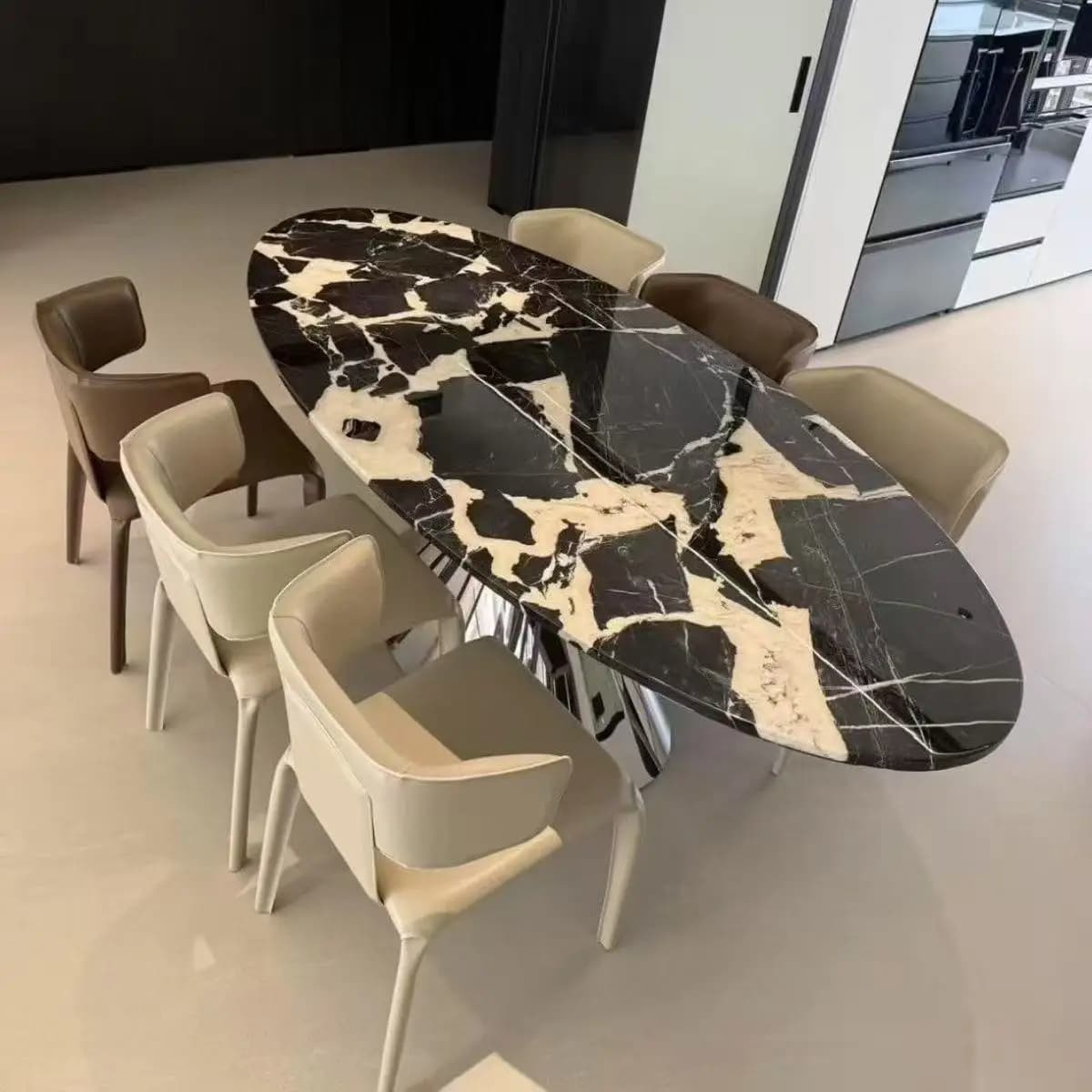 #Modern Style Natural Grand Antique Slate Eco-Friendly Oval Shape Black Dining Table Apartment Living Room Furniture Home Use
