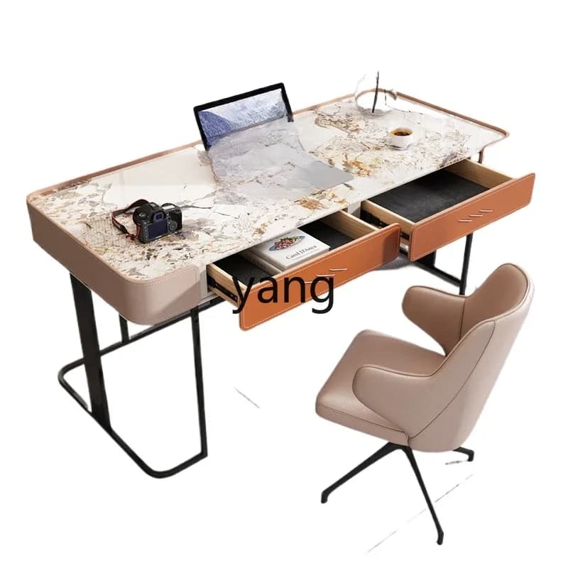 LH rock slab desk light luxury design modern simple desk minimalist study table and chairs