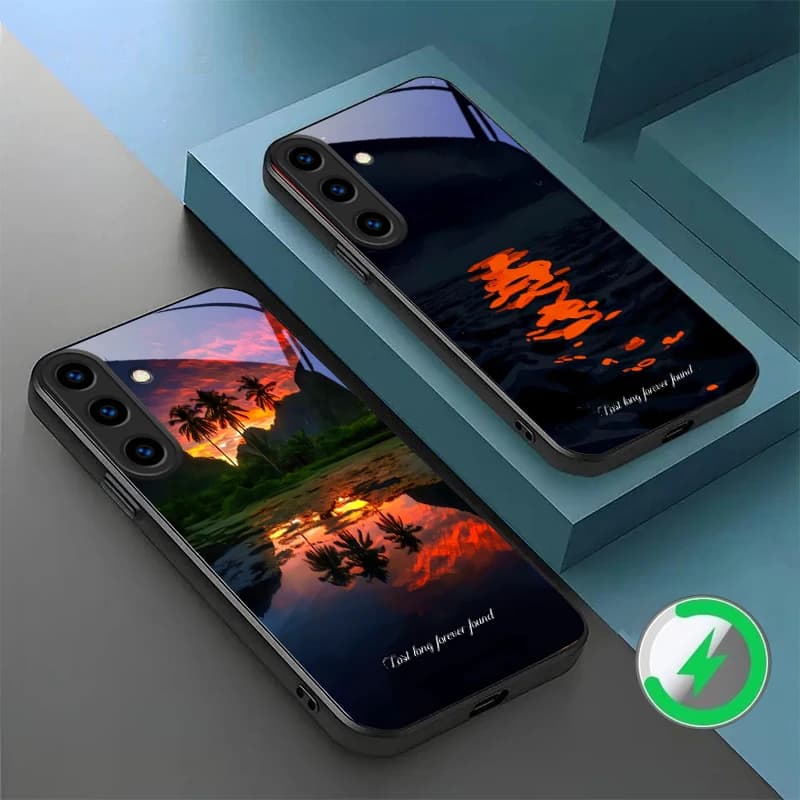 Orange red water surface Suitable For Samsung Galaxy S26 Ultra S20 FE S21 S22+ S23 Plus S24 S25 Edge magnetism Glass Phone Casee