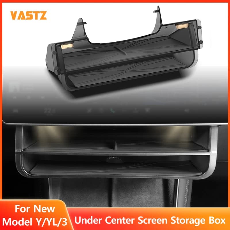 For Tesla Model YL/Y Juniper/3 Highland With Anti-Slip Pad Double Layer Center Console Under-Screen Hidden Storage Box