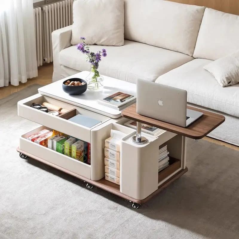 HYS light luxury modern simple walnut rock slab movable lifting coffee table small apartment living room home storage tea table