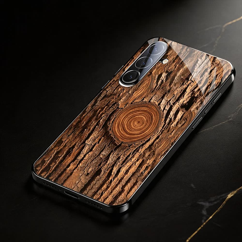 Artificial tree texture Black Tempered Glass TPU phone case for Samsung Galaxy S26/S25/S24/S23/S22/S21 FE Ultra Plus Shockproof