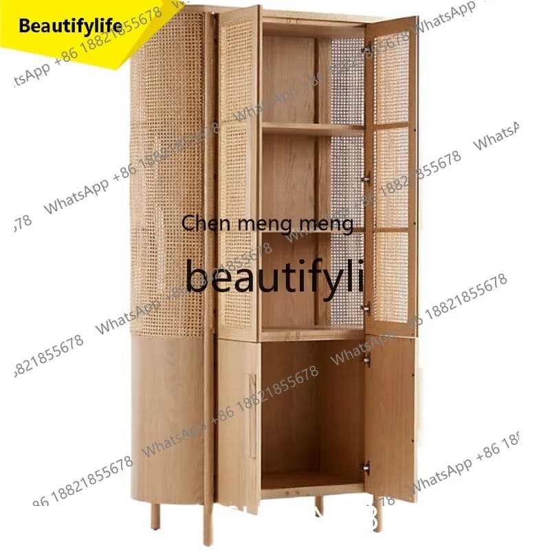 A32 Nordic solid wood rattan wine cabinet dining side cabinet dining room living room display storage cabinet