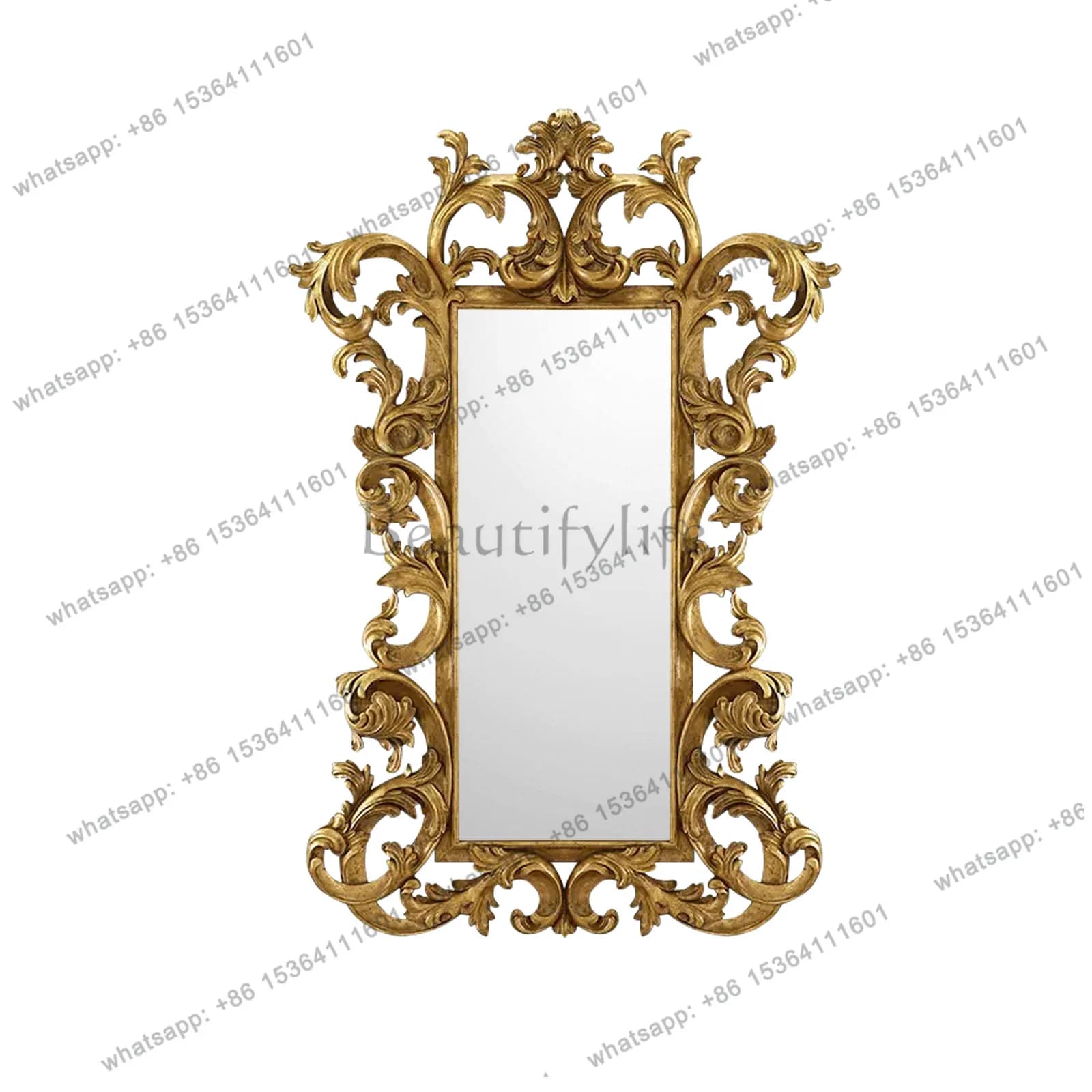 American light luxury carved wall mirror French retro court style decorative mirror household