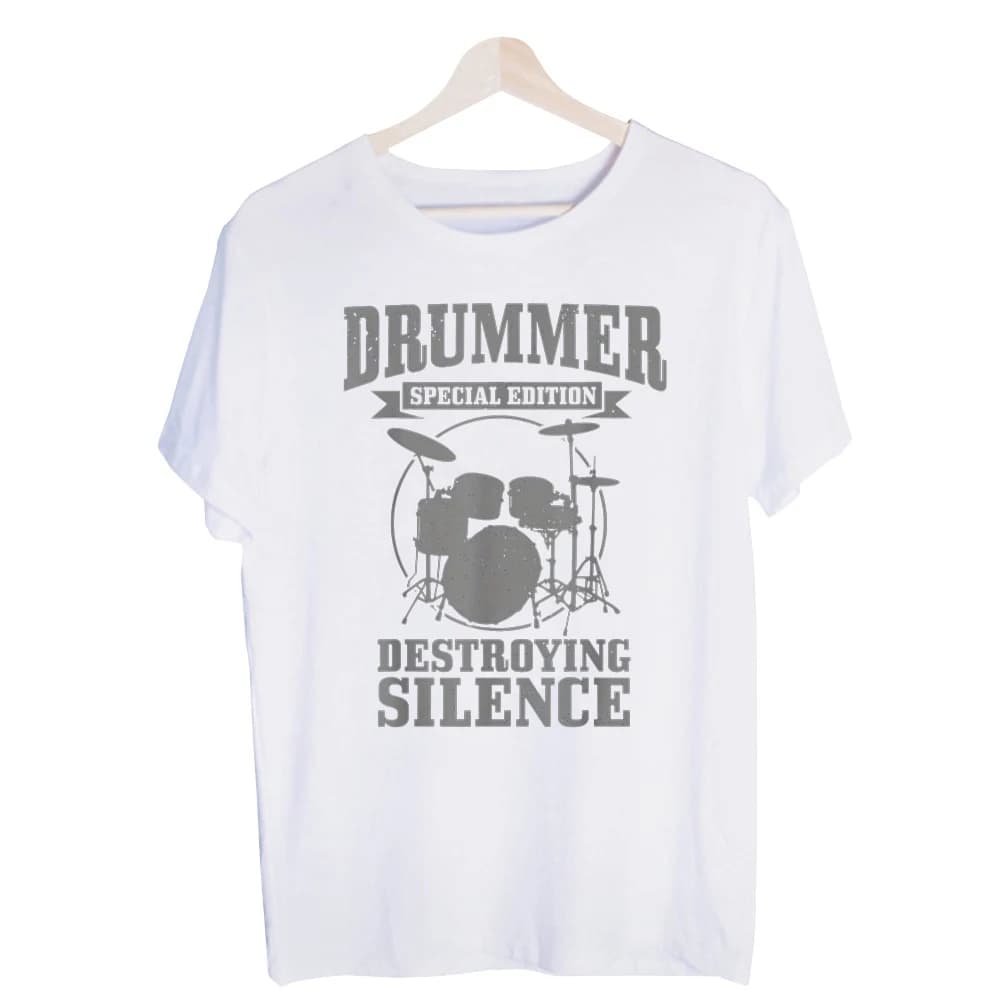Men's Drums and Typography Graphic Tee, Short Sleeve Crew Neck T-Shirt for Music Lovers and Casual Daily Wear