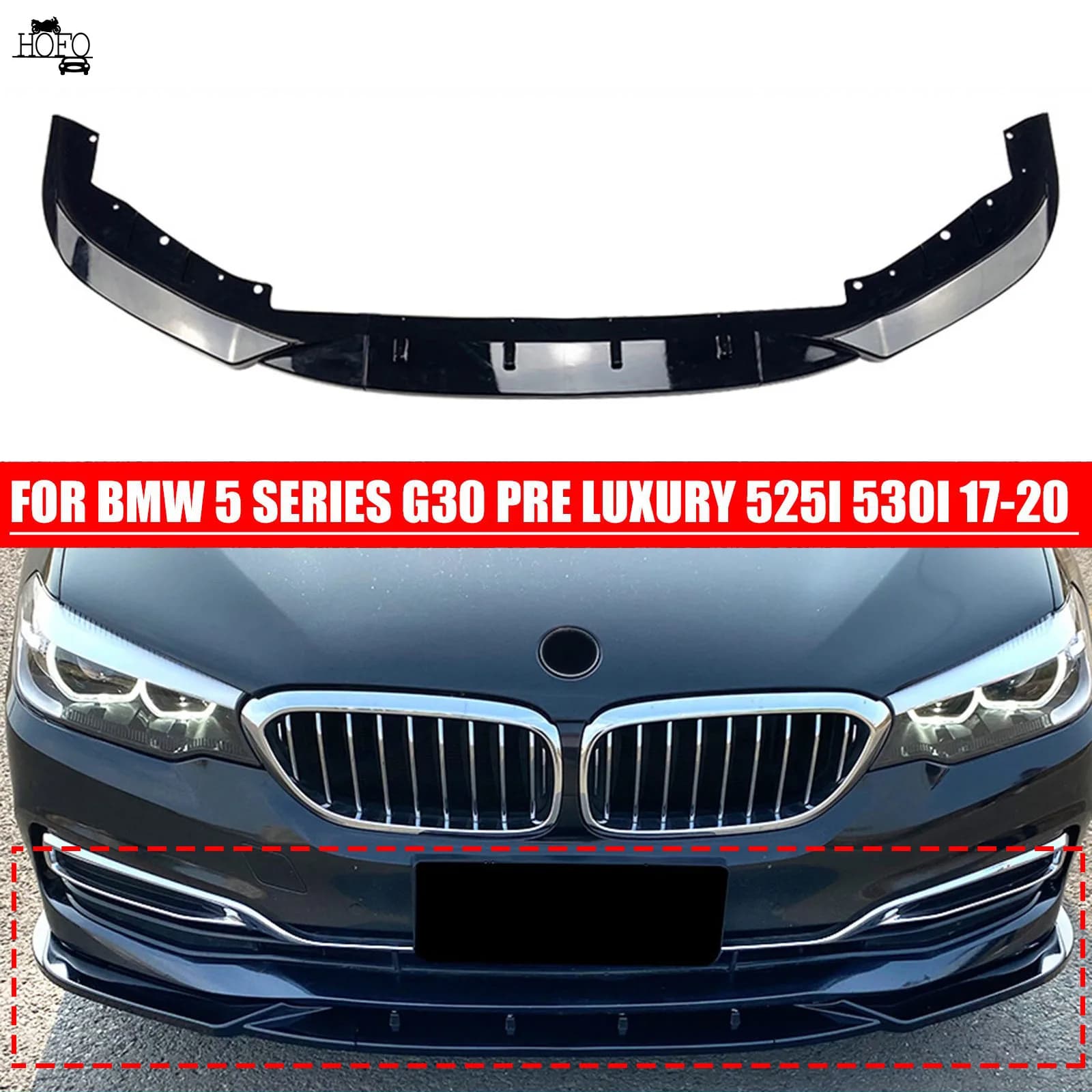 For BMW 5 Series G30 525i 530i 2017-2020 Car Front Bumper Spoiler Lip Blade Lower Splitter Lid Auto Kit