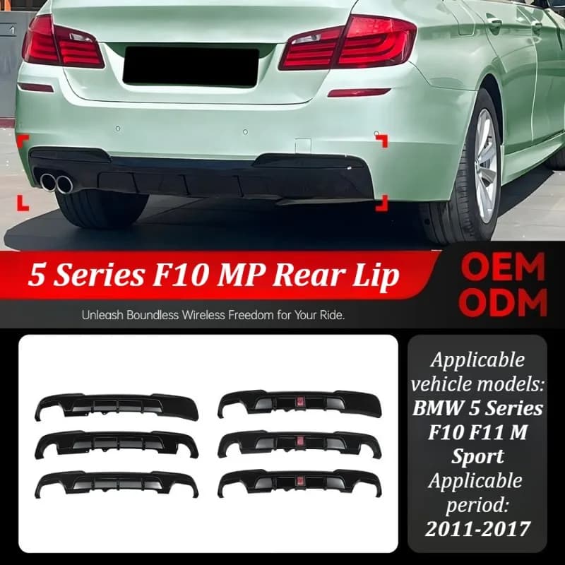 For BMW 5 Series F10 F11 2011-2017 M Sport Rear Bumper Lip Diffuser Spoiler Body Kit Upgrade Exterior Modification Accessories