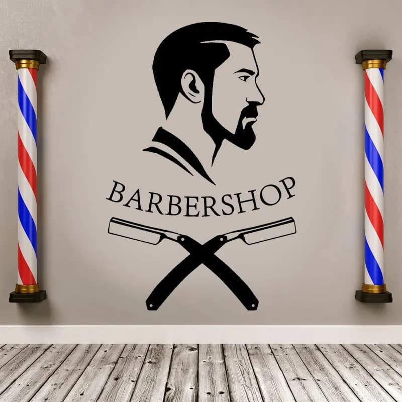 Fashion Gentlemen Barbershop Man Face Wall Decals Sign Logo Barber Shop Window Sticker Vinyl Decor Barber's Moustache Mural A142