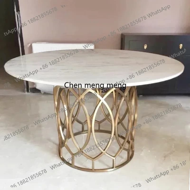 Neoclassical round dining table glass dining table European brushed brass stainless steel round table dining room