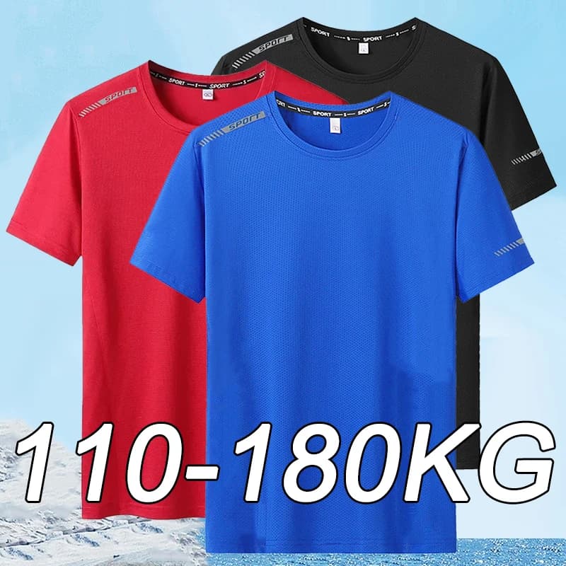 Summer T-shirt Men's 6XL7XL Large Size Ice Silk Short-sleeved Outdoor Leisure Sports Breathable Quick-drying Running Fitness Top