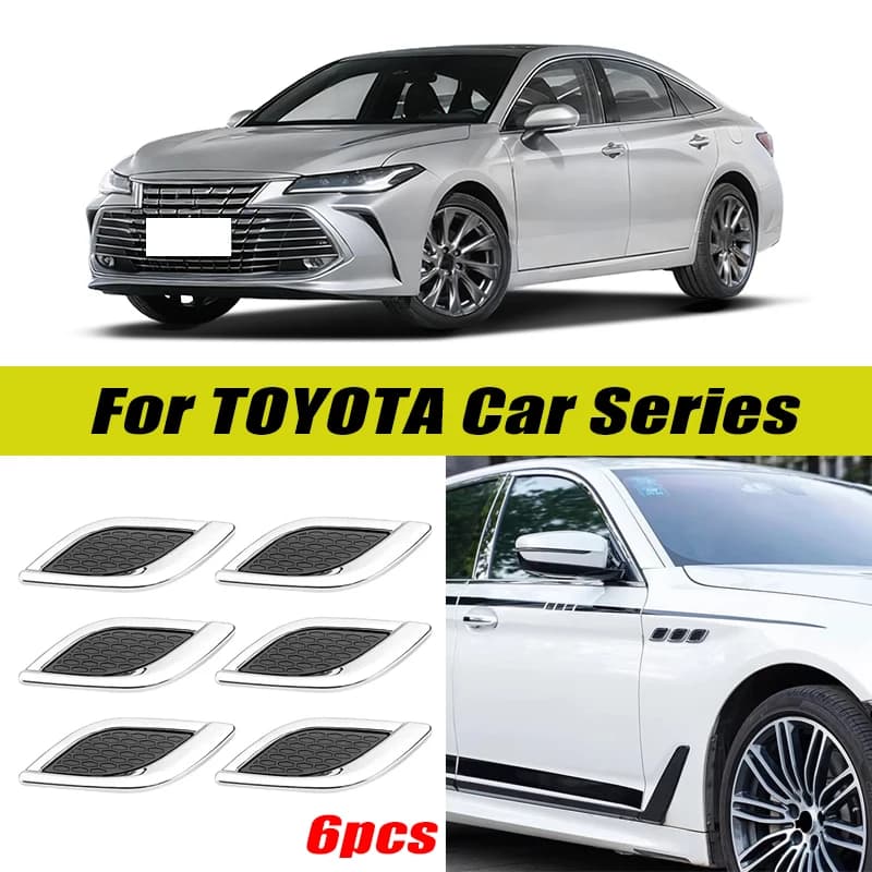 6Pcs Chrome / Black 3D Car Side Fender Air Vent Hood Scoop Outlet Cover Decorative Trim For Toyota Car Series
