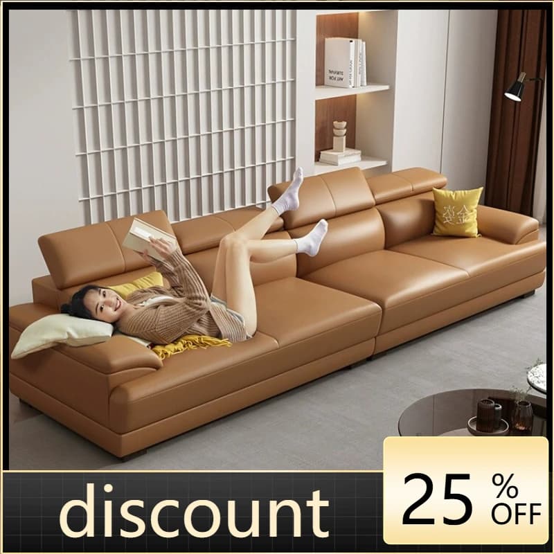 LH first-layer cowhide small apartment sofa solid wood modern simple living room straight row combination