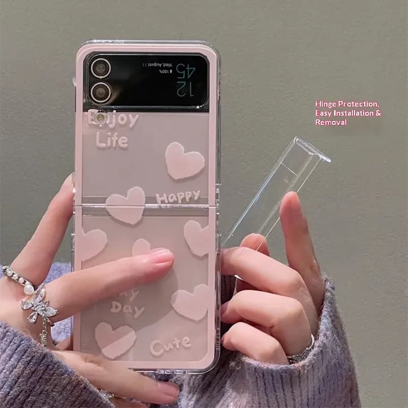 Zflip4 Case Pink Heart Clear Flip Case For Samsung Z Flip 6 Zflip5 Zflip4 Zflip3 Case Cute Cover With Hinge Protection
