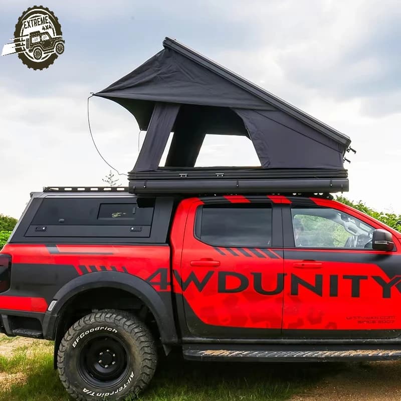 Aluminum Alloy Summer Camouflage Hardtop Rooftop Tent with Lights Elevated Triangular Design Windproof & Rainproof Car Roof Tent