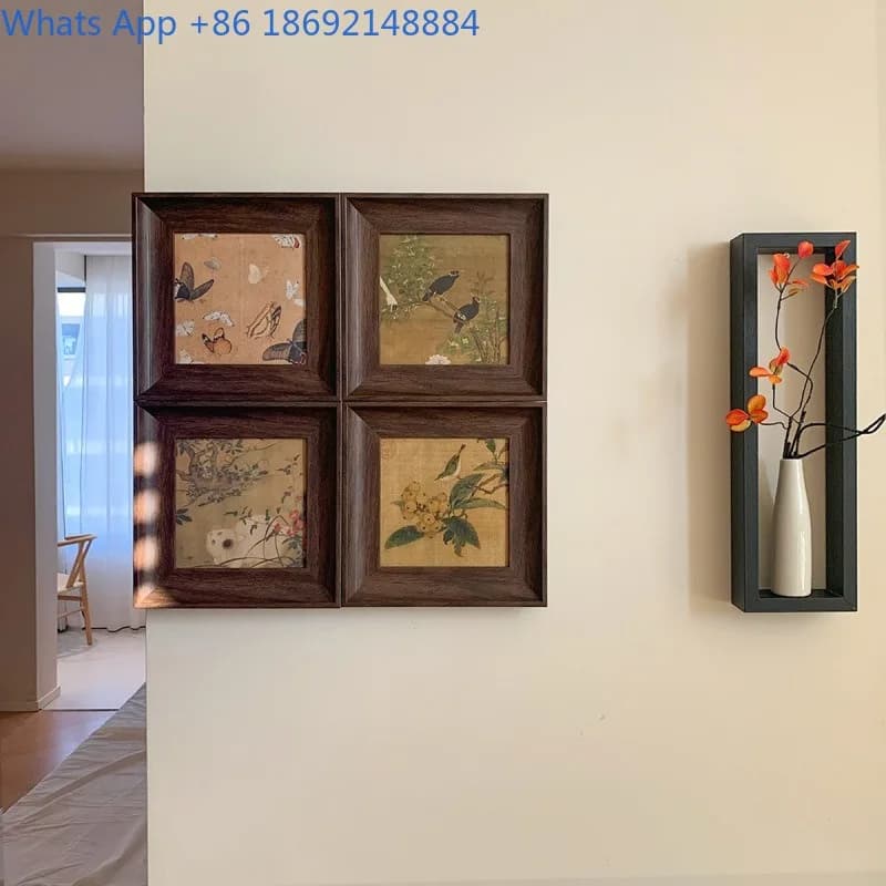 Vintage Style Decorative Painting for Living Room Corner Arrangement, Chinese Retro Dining Room High-End Feel Mural