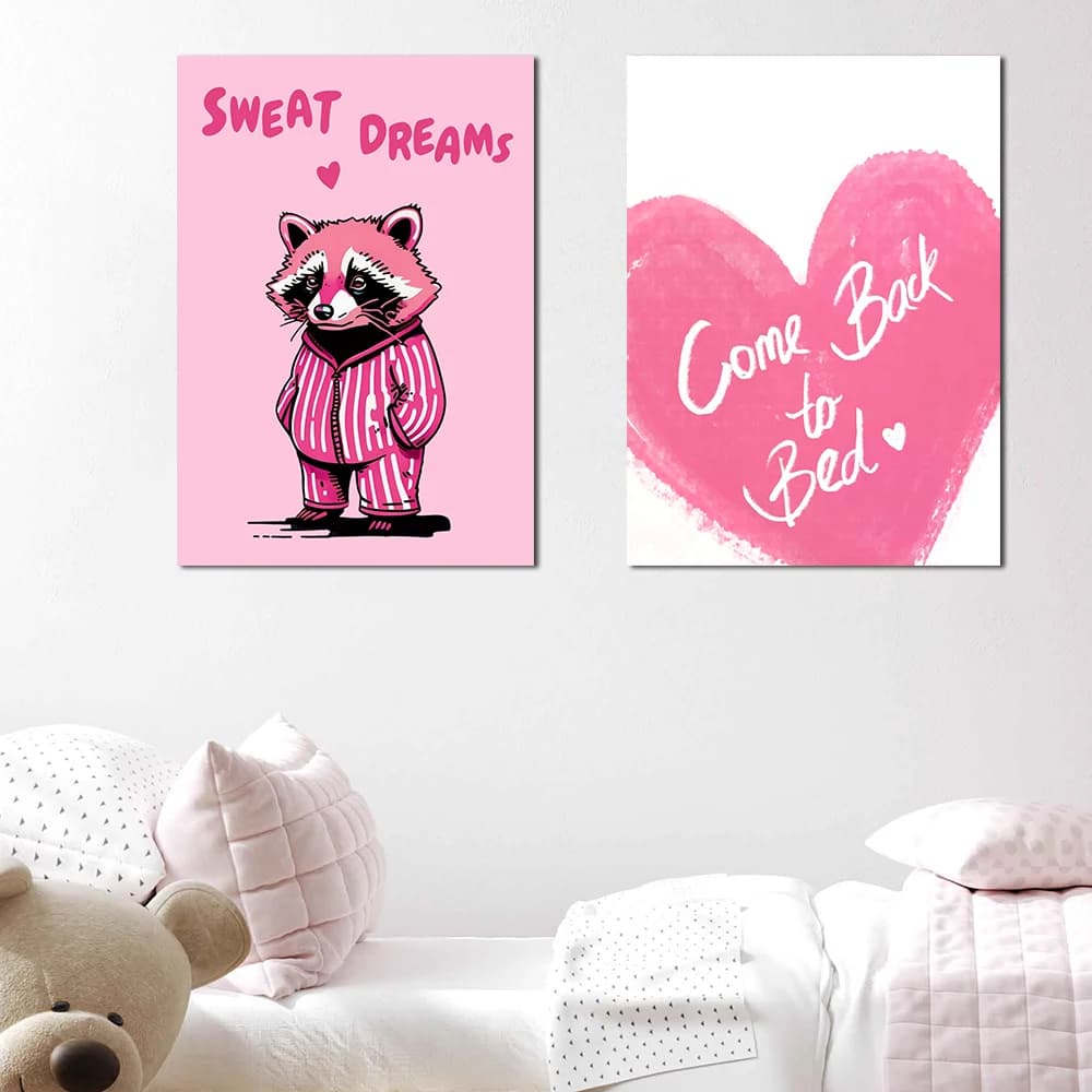 Come Back To Bed Quotes Poster, Red Pink Cute Pastel Minimal Wall Art Picture, Romantic Bedroom Above Bed Decor Canvas Print