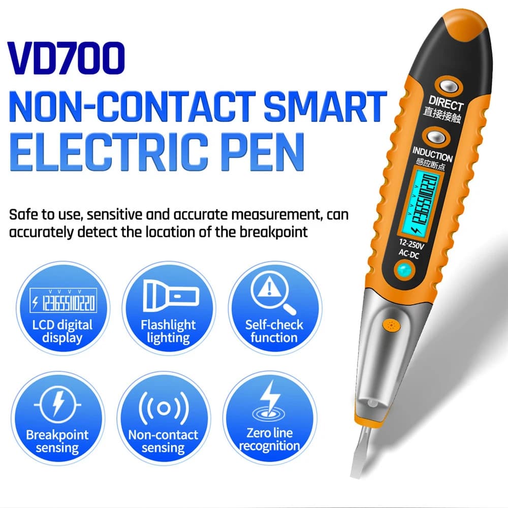 MultiDigital Tester Pen AC DC 12-250V Electricity Measurement Pen Non-contact Induction Voltage Detector LCD Test Pen Pencil