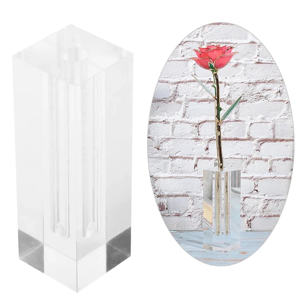 Transparent Rectangular Rose Flower Base Acrylic Display Stand Home Room Decoration Ornament