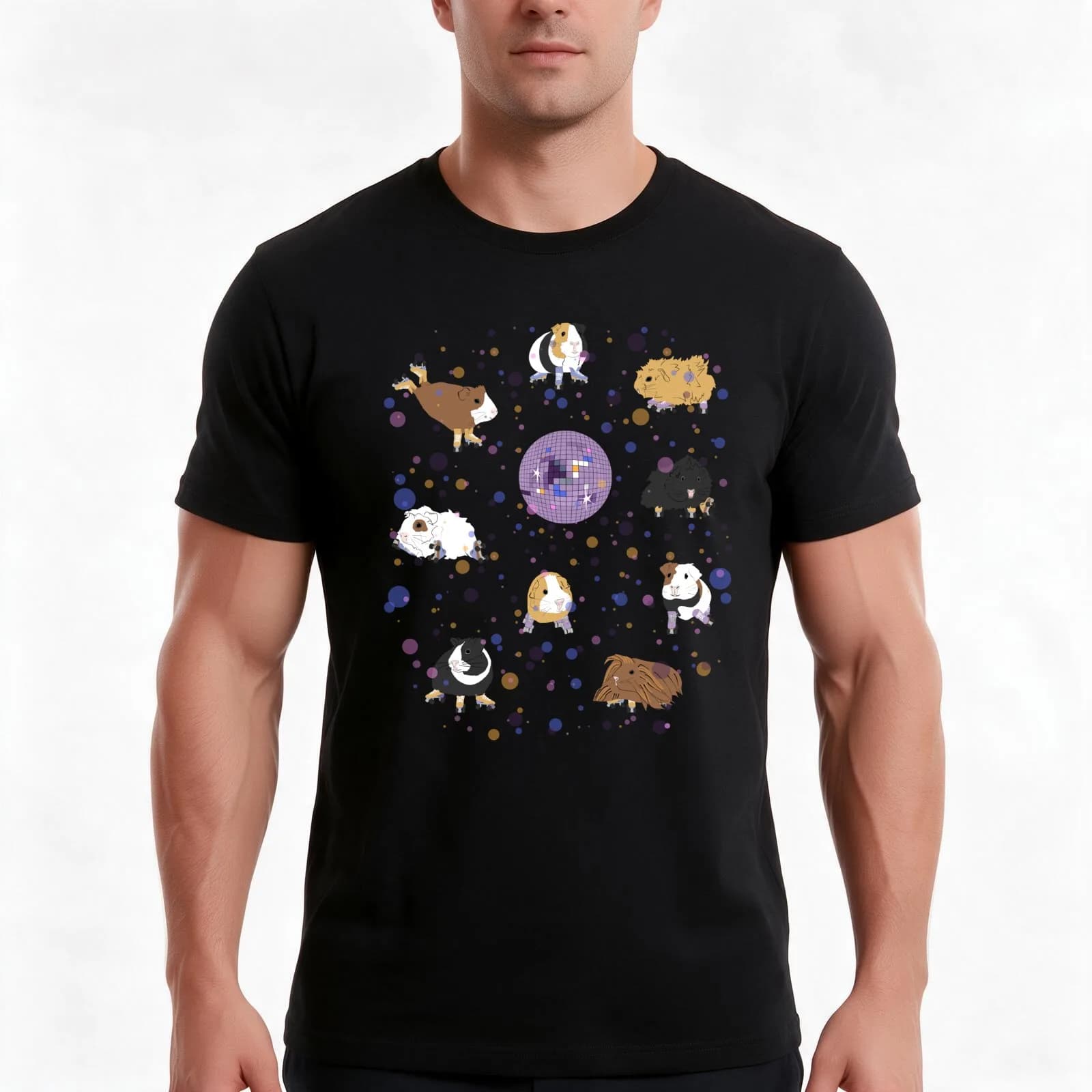 Guinea Pigs Disco Roller Skating T-Shirt, Summer Casual Cotton Tee, Oversized Streetwear Tops, Vintage Graphic Print