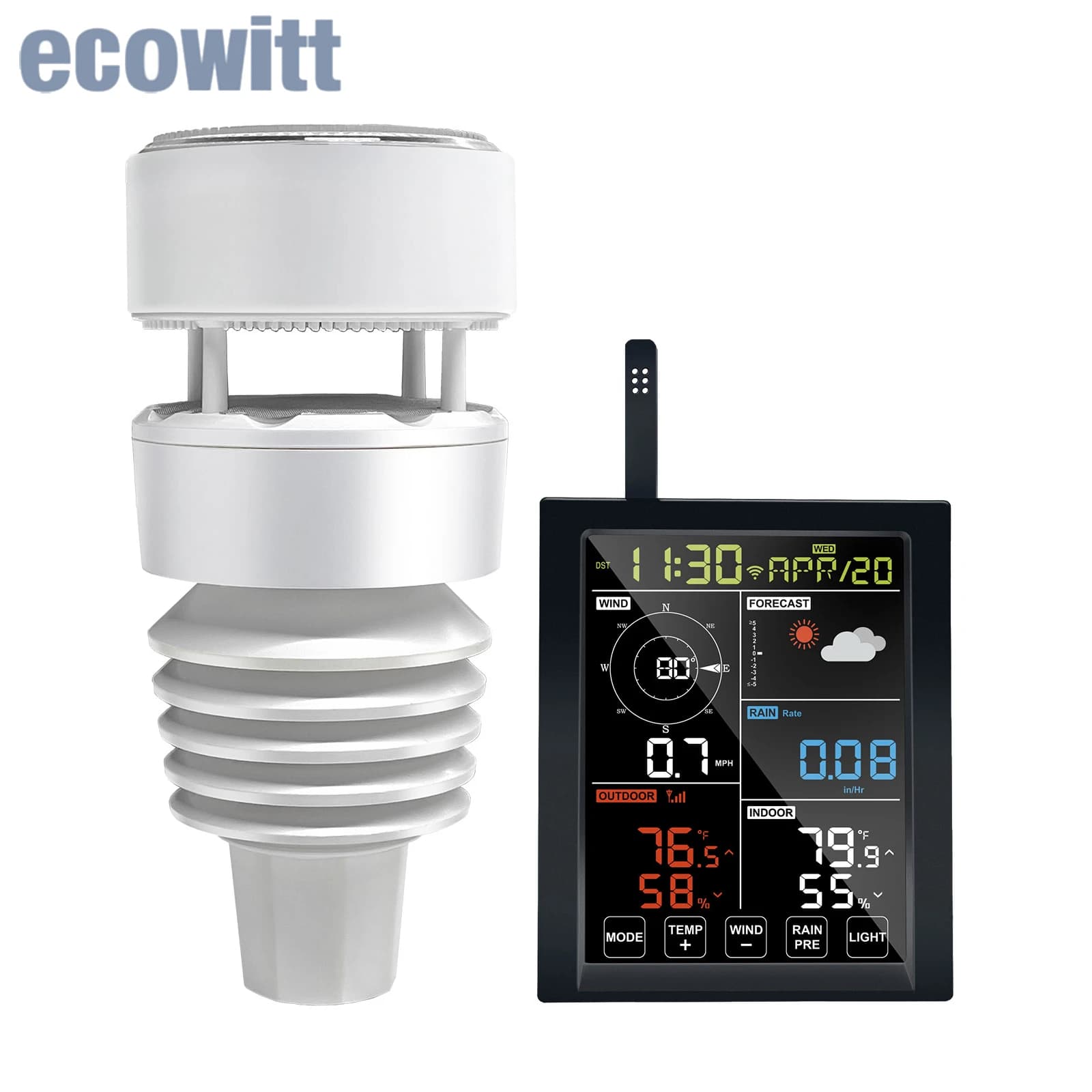 Ecowitt WN1981 Wi-Fi Weather Station, Includes WN1980_C LCD Display Console and WS90 Outdoor Solar Powered Weather Sensor Array