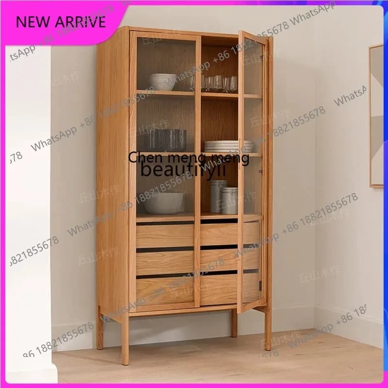 AA67 Black walnut bookcase All solid wood open white oak display storage cabinet Glass door model