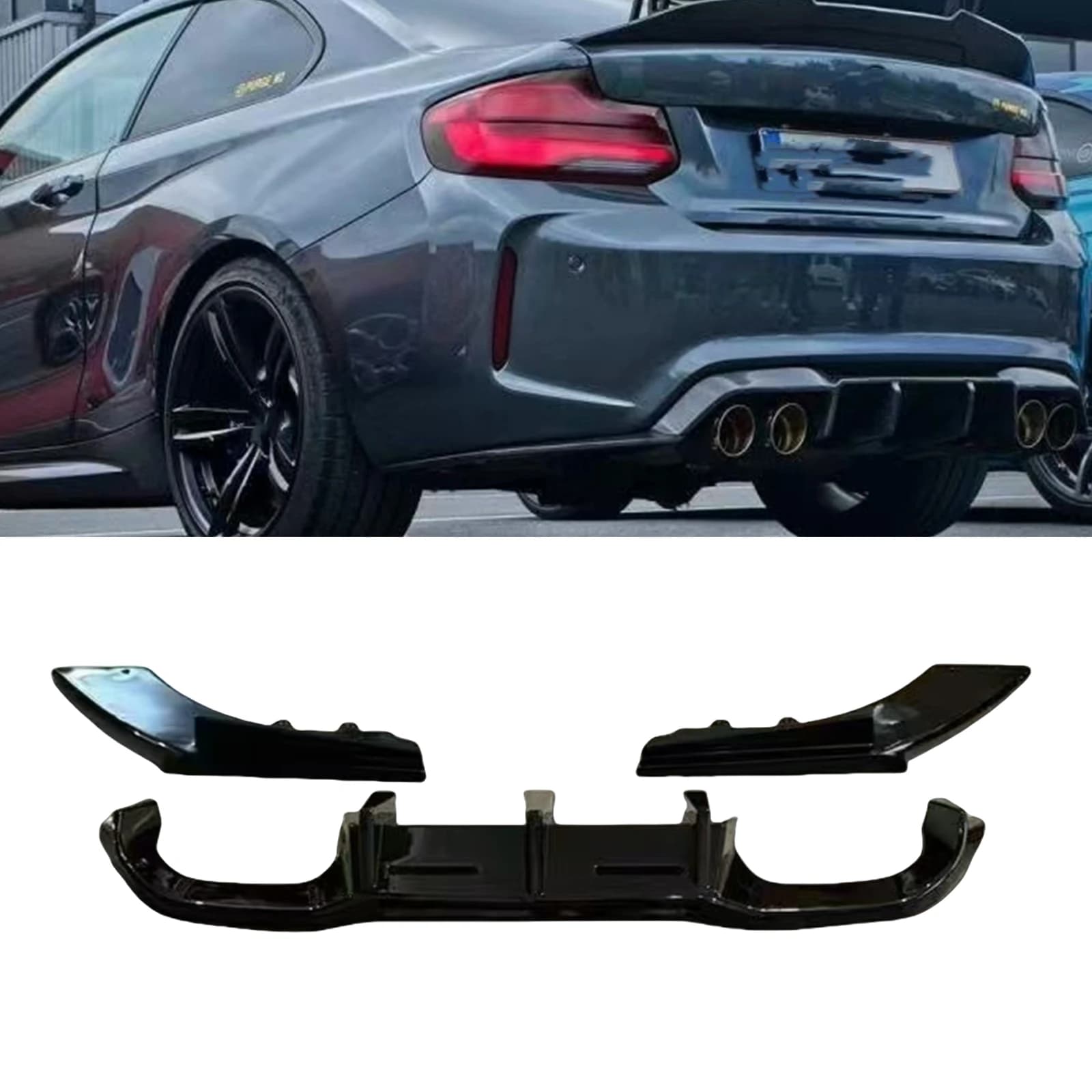 For BMW F87 M2 2016-2022 Coupe 2-Door Rear Bumper Diffuser Lip Gloss Black Tail Boot Side Spoiler Splitter Protector Cover Plate
