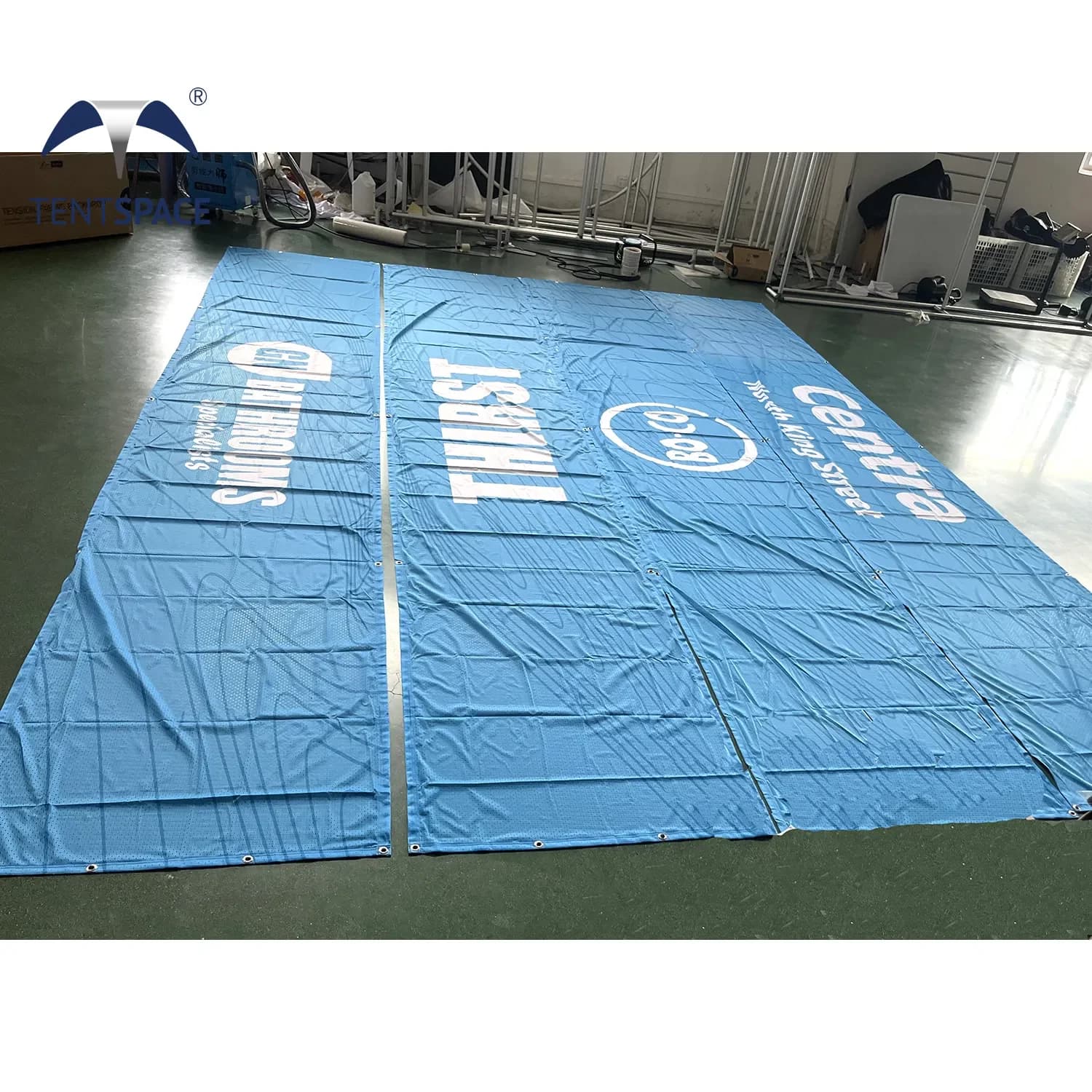 Sport Event Advertising Barrier Mesh Banner with Signs Marathon Running Racing Display Fabric Streamer with logo