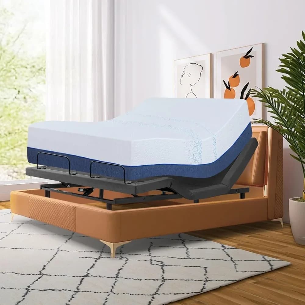 Queen Adjustable Bed Base with Mattress, Updated Adjustable Bed with Thickened Frame