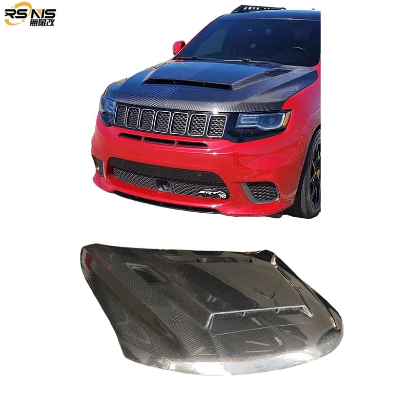 Carbon Fiber Hood 2013-2023 For Jeep Grand Cherokee W Aggressive Cut-Out Vents OEM Fitment Performance Bonnet